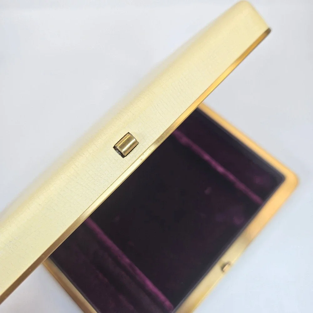 Vintage 6X4 Hard Jewelry Box Storage Travel Carry case Faux Leather Gold Tone